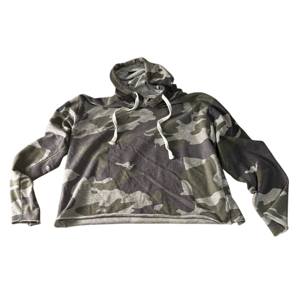 Camo‎ Hoodie Raw Hem Drawstring Pullover Medium
